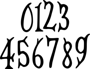 Creepy Halloween numbers 0–9 in gothic style. Perfect for spooky posters, invitations, party decor, typography, stickers, and scary holiday designs. EPS Format