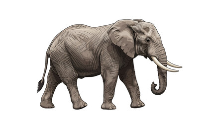 Obraz premium Side view of a large African elephant, showing its trunk, tusks, and body.
