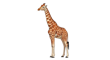 Fototapeta premium Full shot of a giraffe standing tall against a white background.