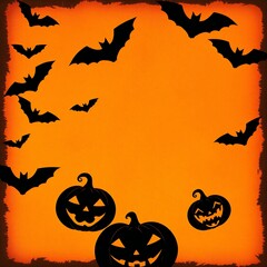 Fototapeta premium Halloween background with flying bats and carved pumpkins