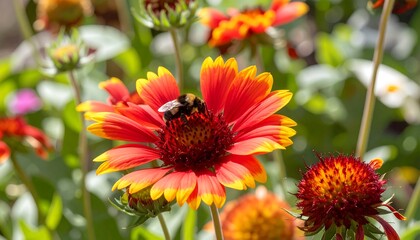 Bumblebee on Gaillardia flower in garden