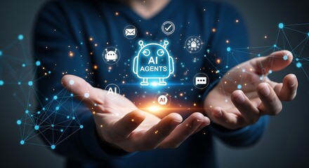 Fototapeta premium Empowering future with innovative AI agents and digital network connections