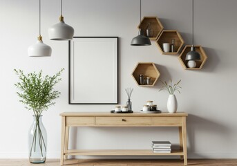 Modern Interior with Hexagonal Shelves