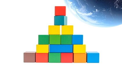 Colorful Wooden Blocks Pyramid in Space