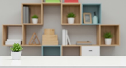 Fototapeta premium Empty Desk with Modern Interior Background
