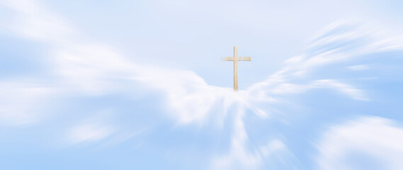 Easter christian background resurrection, Religion Christ and the cross of Jesus Christ with Clouds blue sky, Crucifix, christianity and religion concept