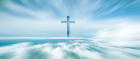 Easter christian background resurrection, Religion Christ and the cross of Jesus Christ with Clouds blue sky, Crucifix, christianity and religion concept