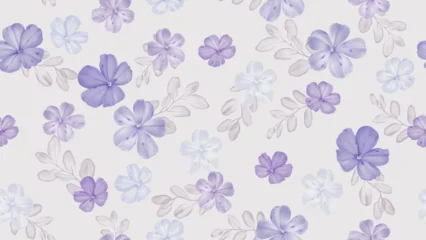 Gordijnen Bladeren Floral seamless pattern featuring scattered Cape leadwort flowers and translucent leaves against a soft solid gray background  © momosama