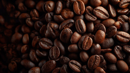 Fototapeta premium Aromatic Coffee Beans: A close-up shot showcasing the rich, dark, and perfectly roasted coffee beans, their textures and inviting aroma.