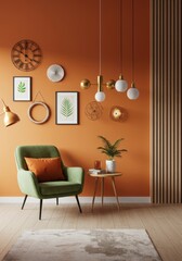 Vibrant Living Room with Orange Wall
