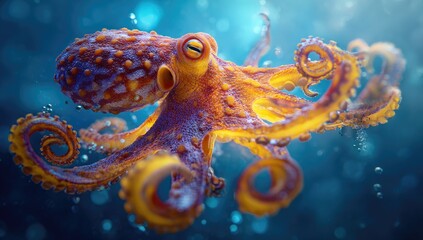 Vibrant octopus in deep ocean