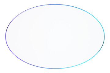 3D glassmorphism oval shape border in gradient purple and blue tones. Modern abstract glossy element for creative design and digital art