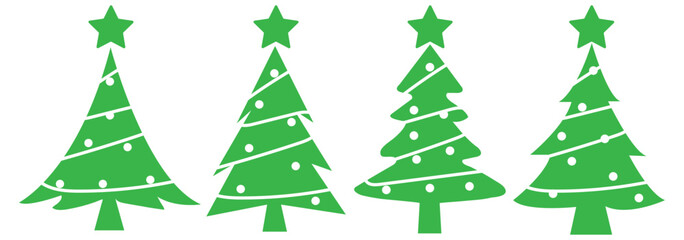Simple Green Christmas Tree Icon Illustration. Christmas tree icon set. Vector illustration of pine silhouette. Abstract Christmas trees with gifts and balls vector set.