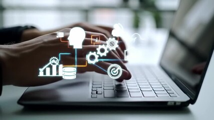 AI agent learning concept showing digital brain interface and machine learning icons in businessman hand, symbolizing intelligent automation, data processing, neural networks and smart technology - Powered by Adobe