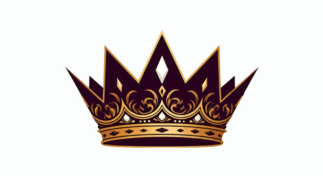 An ornate, regal crown vector graphic with intricate golden details and a dark purple base, perfect for royal or luxury themes.
