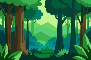 Vibrant green forest landscape with layered trees and rolling hills