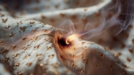 Fabric burning close up