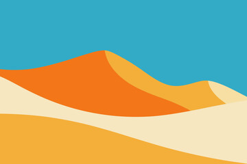 Abstract desert landscape with rolling sand dunes under a clear blue sky