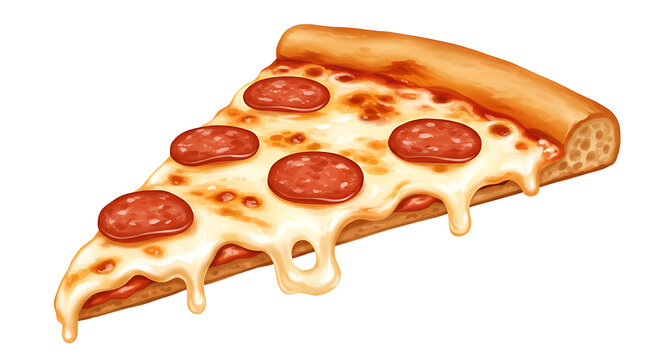 Realistic emoji of a slice of pizza with melted cheese and pepperoni