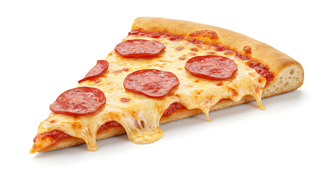 Realistic emoji of a slice of pizza with melted cheese and pepperoni - Powered by Adobe