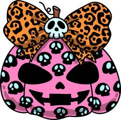 Spooky Retro Groovy Pink Halloween Pumpkin with Leopard Print Bow 