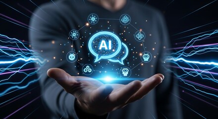 Fototapeta premium Unlock future innovation with dynamic AI technology network connecting intelligent systems and robots