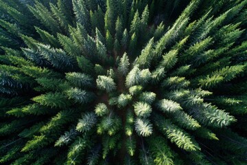 Obraz premium An aerial view showcases the intricate fractal patterns formed by a dense forest of evergreen