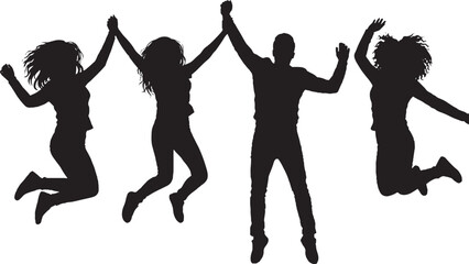 Happy Diverse Group Leaping Together Teamwork Achievement