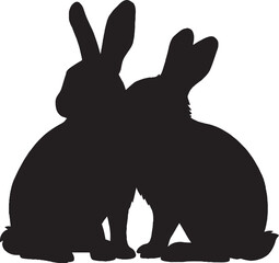 Two Rabbit Silhouettes Back to Back Cute Animal Vector Graphic
