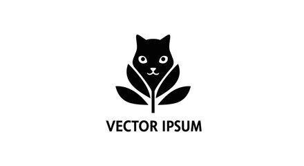 Minimalist and elegant logo design featuring a cat face with leaves for a natural feline concept