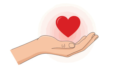 Offering affection: a delicate hand presents a radiant, glowing heart to convey love