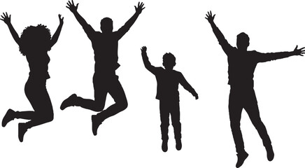 Dynamic Silhouettes of People Jumping, Celebration, Joy, and Freedom