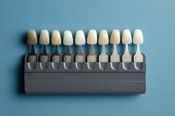 Tooth shade guide, various shades of white and beige