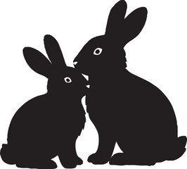 Affectionate Nuzzling Rabbits Silhouette Vector Design