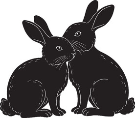Loving Black Rabbits Silhouette Pair Vector Illustration