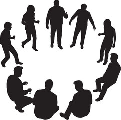 Diverse Group of People Silhouettes in a Circular Arrangement for Social Gathering Vector