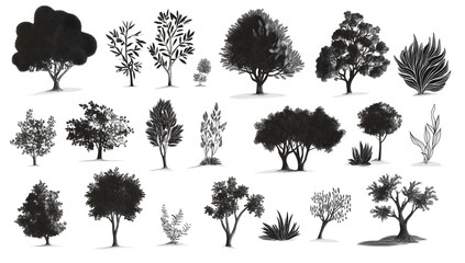Fototapeta premium Vector graphic of natural trees and shrubs isolated white