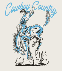 Retro style cowboy country a horse with a confident pose. Ideas for western, rodeo, or cowboy-in-west-themed designs.