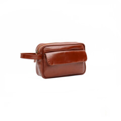 Tan color leather handbag isolated on white background, perfect for leather product catalog design
