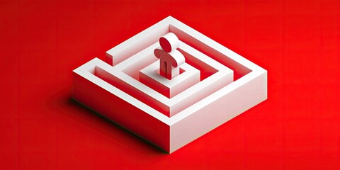 White figure in a white 3D maze on a red background
