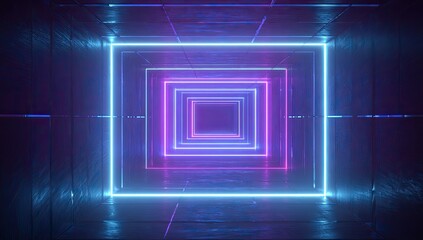 Neon squares in a futuristic corridor