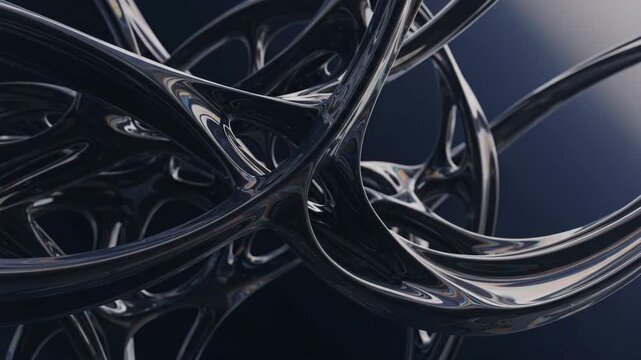 Abstract Metallic Structure with Intertwined Shapes Reflective Surface in Dark Background Modern Design Element for Backgrounds or Decorative Art Optimized for Adobe Stock