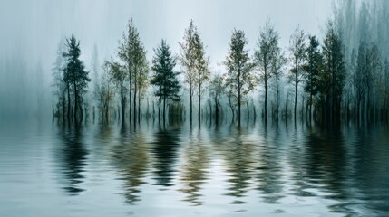 Misty forest reflection