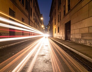 Obraz premium Night City Street Long Exposure Light Trails