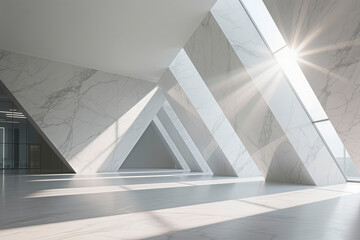 The geometric structure of modern architectural interior space composed of marble