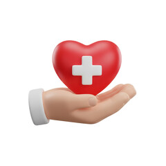 Obraz premium Symbolic health protection rendered with care featuring a heart and hand on transparent