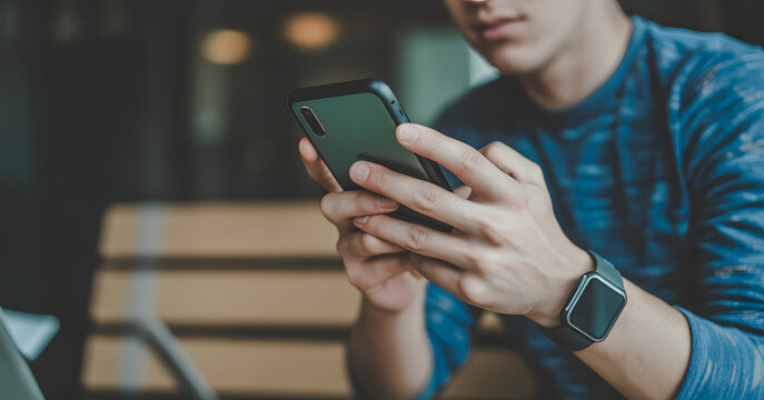 Digital Connection: A modern man engrossed in his smartphone, showcasing digital interaction and technology's role in contemporary life.