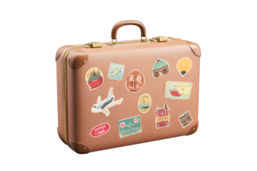 Vintage suitcase adorned with travel stickers evokes memories of cherished global adventures