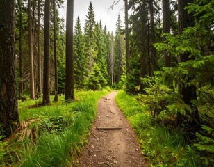 Fototapeta premium Forest path through tall trees