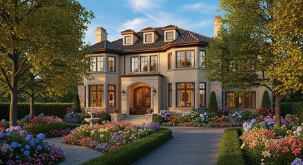 Obraz premium Cozy House in Forest Nature Landscape for Design and Wallpaper